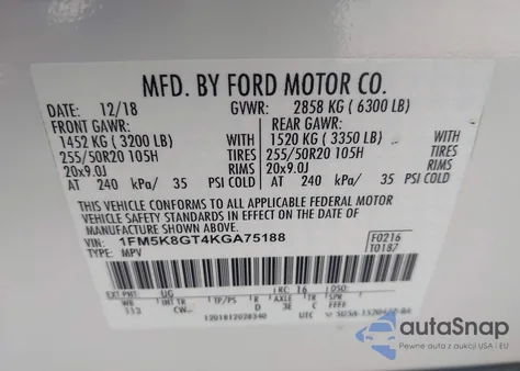 2019 Ford Explorer Sport из США, поврежденный, VIN 1FM5K8GT4KGA75188